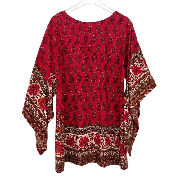 Vintage Red Cranberry Retro Paisley Flowy Tissue Blouse Bell Sleeves Small - Picture 2 of 5